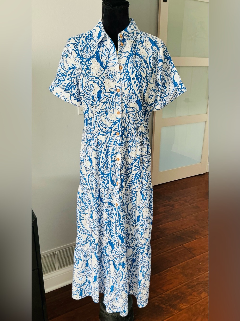 Zara Blue and White Paisley Button-Up Midi Dress 💙